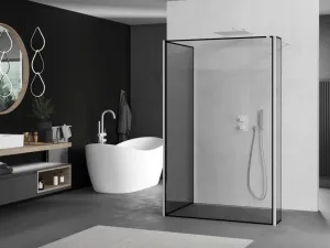 MEXEN/S - Kioto Sprchová zástena WALK-IN 110 x 80 x 40, čierny vzor, biela 800-110-080-221-20-70-040