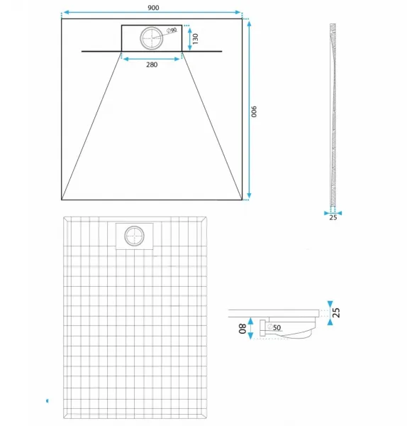 REA - Sprchová vanička Bazalt CARRARA WHITE 90x90 REA-K7002
