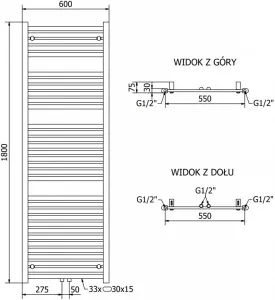 MEXEN/S - Hades radiátor + vykurovacia tyč 1800 x 600 mm, 900 W, antracit W104-1800-600-2900-66