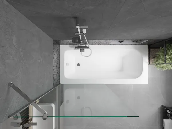 MEXEN/S - Vega obdĺžniková vaňa 150 x 70 cm s panelom + vaňová zástena 90, transparent, chróm 550115070X9509000001