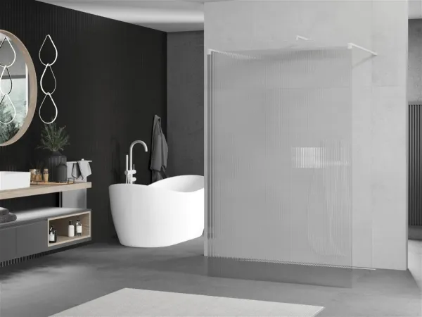 MEXEN/S - Kioto Sprchová zástena WALK-IN voľne stojaca 120 x 200, prúžky 8 mm, biela 800-120-002-20-09