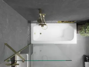 MEXEN/S - Vega obdĺžniková vaňa 150 x 70 cm s panelom + vaňová zástena 90, transparent, zlatá 550115070X9509000050