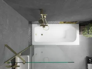 MEXEN/S - Vega obdĺžniková vaňa 170 x 70 cm s panelom + vaňová zástena 90, transparent, zlatá 550117070X9509000050