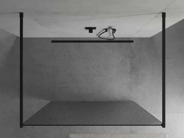 MEXEN/S - Kioto Sprchová zástena WALK-IN voľne stojaca 120 x 200, prúžky 8 mm, čierna 800-120-002-70-09