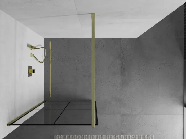 MEXEN/S - Kioto Sprchová zástena WALK-IN 80 x 200, čierny vzor 8 mm, zlatá kartáčovaná 800-080-101-55-77