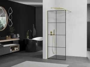MEXEN/S - Kioto Sprchová zástena WALK-IN 80 x 200, čierny vzor 8 mm, zlatá kartáčovaná 800-080-101-55-77