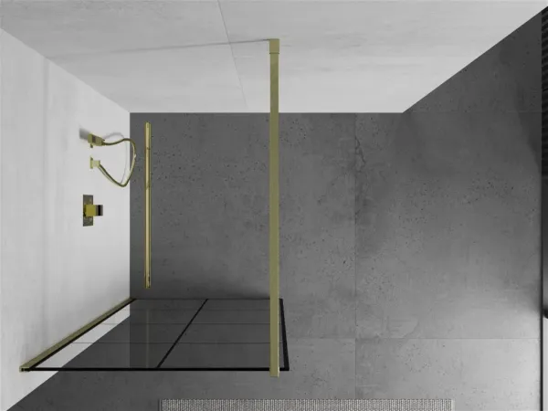 MEXEN/S - Kioto Sprchová zástena WALK-IN 90 x 200, čierny vzor 8 mm, zlatá kartáčovaná 800-090-101-55-77