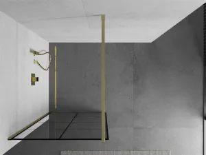 MEXEN/S - Kioto Sprchová zástena WALK-IN 90 x 200, čierny vzor 8 mm, zlatá kartáčovaná 800-090-101-55-77