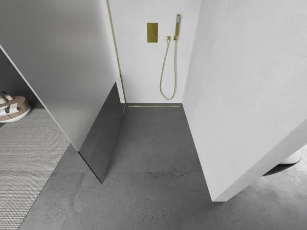 MEXEN/S - Kioto Sprchová zástena WALK-IN 80 x 200, transparent/dekor 8 mm, zlatá kartáčovaná 800-080-101-55-35