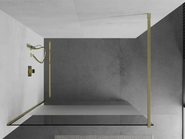 MEXEN/S - Kioto Sprchová zástena WALK-IN 80 x 200, transparent/dekor 8 mm, zlatá kartáčovaná 800-080-101-55-35