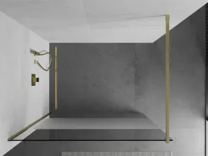 MEXEN/S - Kioto Sprchová zástena WALK-IN 80 x 200, transparent/dekor 8 mm, zlatá kartáčovaná 800-080-101-55-35