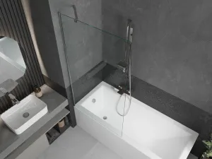 MEXEN/S - Cubik obdĺžniková vaňa 150 x 70 cm s panelom + vaňová zástena 90, transparent, chróm 550315070X9509000001