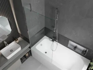 MEXEN/S - Vega obdĺžniková vaňa 160 x 70 cm s panelom + vaňová zástena 90, transparent, chróm 550116070X9509000001