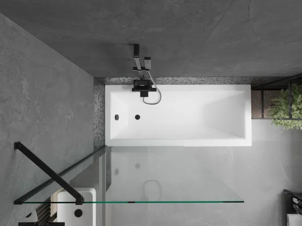 MEXEN/S - Cubik obdĺžniková vaňa 170 x 70 cm s panelom + vaňová zástena 90, transparent, čierna 550317070X9509000070