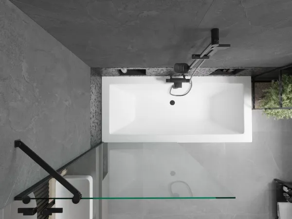 MEXEN/S - Cube obdĺžniková vaňa 170 x 80 cm s panelom + vaňová zástena 90, transparent, čierna 550517080X9509000070