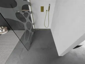 MEXEN/S - Kioto Sprchová zástena Walk-in 90 x 200, biely vzor 8 mm, zlatko kartáčovaná 800-090-101-55-97