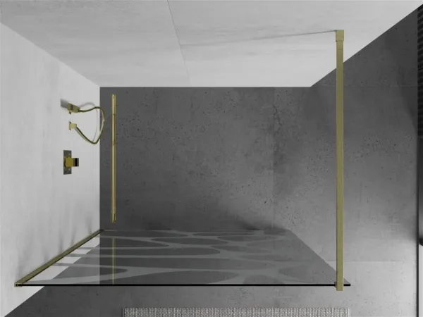 MEXEN/S - Kioto Sprchová zástena Walk-in 100 x 200, biely vzor 8 mm, zlatko kartáčovaná 800-100-101-55-97