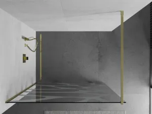 MEXEN/S - Kioto Sprchová zástena Walk-in 100 x 200, biely vzor 8 mm, zlatko kartáčovaná 800-100-101-55-97