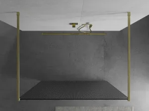 MEXEN/S - Kioto samostatne stojaca sprchová zástena 120 x 200, prúžky 8 mm, zlatá kartáčovaná 800-120-002-55-09