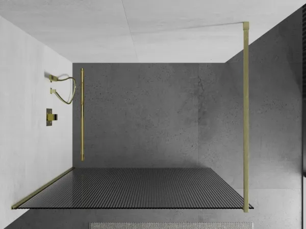 MEXEN/S - Kioto Sprchová zástena WALK-IN 90 x 200, prúžky 8 mm, zlatá kartáčovaná 800-090-101-55-09
