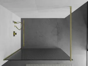 MEXEN/S - Kioto Sprchová zástena WALK-IN 90 x 200, prúžky 8 mm, zlatá kartáčovaná 800-090-101-55-09