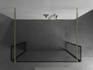 MEXEN/S - Kioto Sprchová zástena WALK-IN voľne stojaca 120 x 30 x 30, čierny vzor, zlatá 800-120-030-222-50-70-030