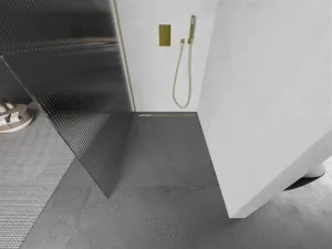 MEXEN/S - Kioto Sprchová zástena WALK-IN 70 x 200, prúžky 8 mm, zlatá kartáčovaná 800-070-101-55-09