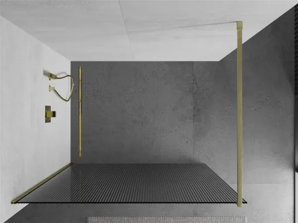 MEXEN/S - Kioto Sprchová zástena WALK-IN 70 x 200, prúžky 8 mm, zlatá kartáčovaná 800-070-101-55-09