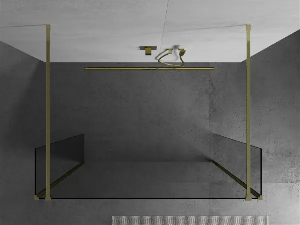 MEXEN/S - Kioto Sprchová zástena WALK-IN voľne stojaca 90 x 30 x 30, transparent, zlatá 800-090-030-222-50-00-030