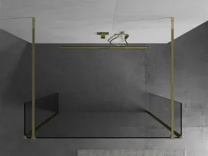 MEXEN/S - Kioto Sprchová zástena WALK-IN voľne stojaca 90 x 30 x 30, transparent, zlatá 800-090-030-222-50-00-030