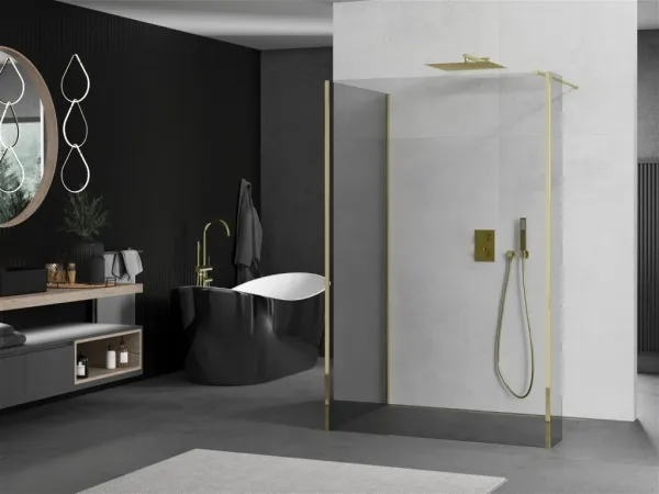 MEXEN/S - Kioto Sprchová zástena WALK-IN 90 x 85 x 30, transparent, zlatá 800-090-085-221-50-00-030