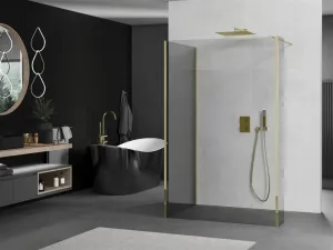 MEXEN/S - Kioto Sprchová zástena WALK-IN 90 x 85 x 30, transparent, zlatá 800-090-085-221-50-00-030
