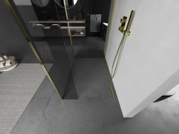 MEXEN/S - Kioto Sprchová zástena WALK-IN 100 x 85 x 30, transparent, zlatá 800-100-085-221-50-00-030