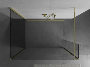 MEXEN/S - Kioto Sprchová zástena WALK-IN 100 x 85 x 30, transparent, zlatá 800-100-085-221-50-00-030