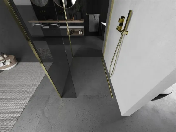 MEXEN/S - Kioto Sprchová zástena WALK-IN 100 x 85 x 30, transparent, zlatá 800-100-085-221-50-00-030