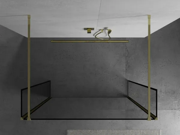 MEXEN/S - Kioto Sprchová zástena WALK-IN voľne stojaca 90 x 30 x 30, čierny vzor, zlatá 800-090-030-222-50-70-030