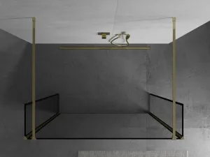 MEXEN/S - Kioto Sprchová zástena WALK-IN voľne stojaca 90 x 30 x 30, čierny vzor, zlatá 800-090-030-222-50-70-030
