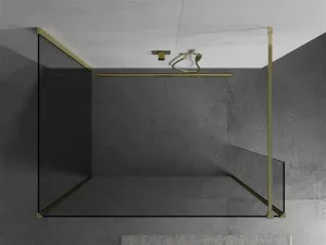 MEXEN/S - Kioto Sprchová zástena WALK-IN 100 x 75 x 30, transparent, zlatá 800-100-075-221-50-00-030