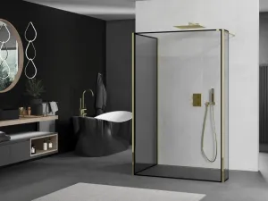 MEXEN/S - Kioto Sprchová zástena WALK-IN 110 x 70 x 30, čierny vzor, zlatá 800-110-070-221-50-70-030