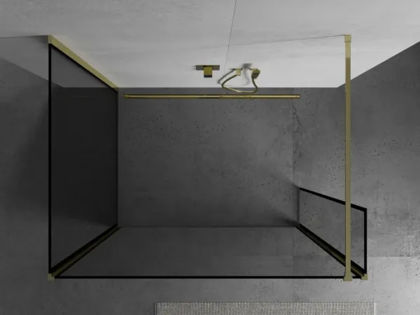 MEXEN/S - Kioto Sprchová zástena WALK-IN 110 x 70 x 30, čierny vzor, zlatá 800-110-070-221-50-70-030