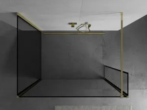 MEXEN/S - Kioto Sprchová zástena WALK-IN 110 x 70 x 30, čierny vzor, zlatá 800-110-070-221-50-70-030