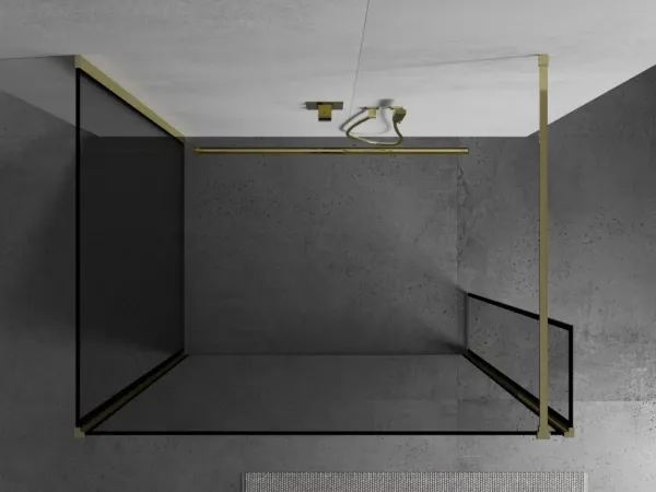 MEXEN/S - Kioto Sprchová zástena WALK-IN 100 x 70 x 30, čierny vzor, zlatá 800-100-070-221-50-70-030