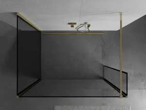 MEXEN/S - Kioto Sprchová zástena WALK-IN 100 x 70 x 30, čierny vzor, zlatá 800-100-070-221-50-70-030