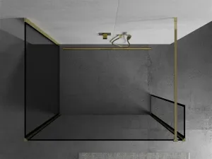 MEXEN/S - Kioto Sprchová zástena WALK-IN 110 x 70 x 30, čierny vzor, zlatá 800-110-070-221-50-70-030