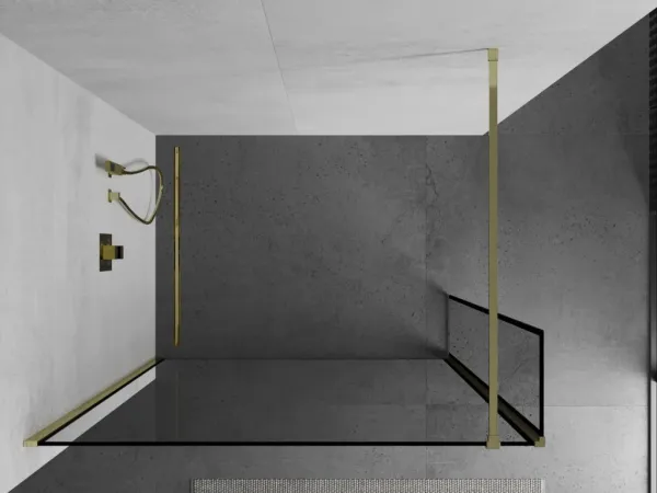 MEXEN/S - Kioto Sprchová zástena WALK-IN 110 x 30, čierny vzor, zlatá 800-110-212-50-70-030