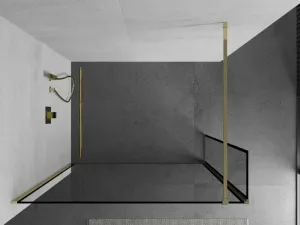 MEXEN/S - Kioto Sprchová zástena WALK-IN 110 x 30, čierny vzor, zlatá 800-110-212-50-70-030