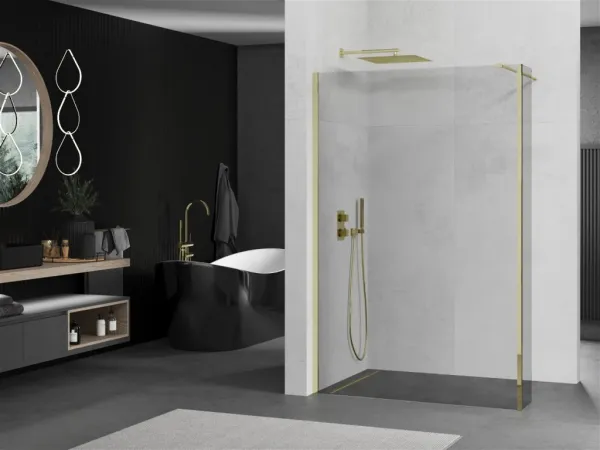 MEXEN/S - Kioto Sprchová zástena WALK-IN 95 x 40, transparent, zlatá 800-095-212-50-00-040