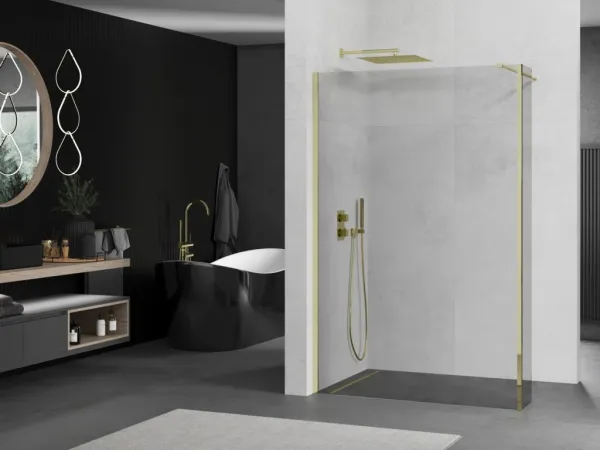 MEXEN/S - Kioto Sprchová zástena WALK-IN 100 x 40, transparent, zlatá 800-100-212-50-00-040