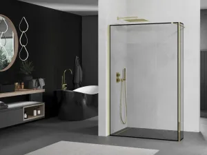 MEXEN/S - Kioto Sprchová zástena WALK-IN 110 x 30, čierny vzor, zlatá 800-110-212-50-70-030