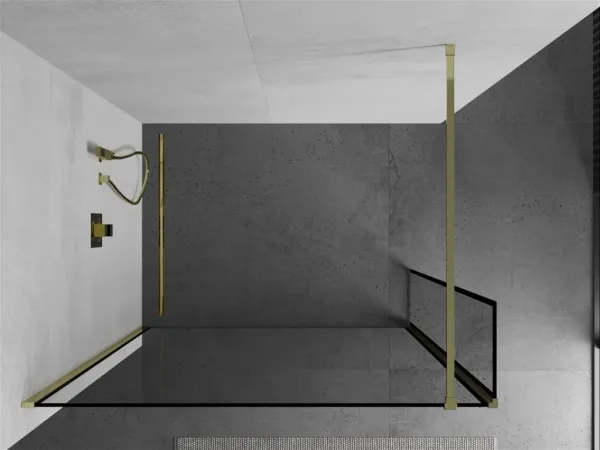 MEXEN/S - Kioto Sprchová zástena WALK-IN 90 x 30, čierny vzor, zlatá 800-090-212-50-70-030
